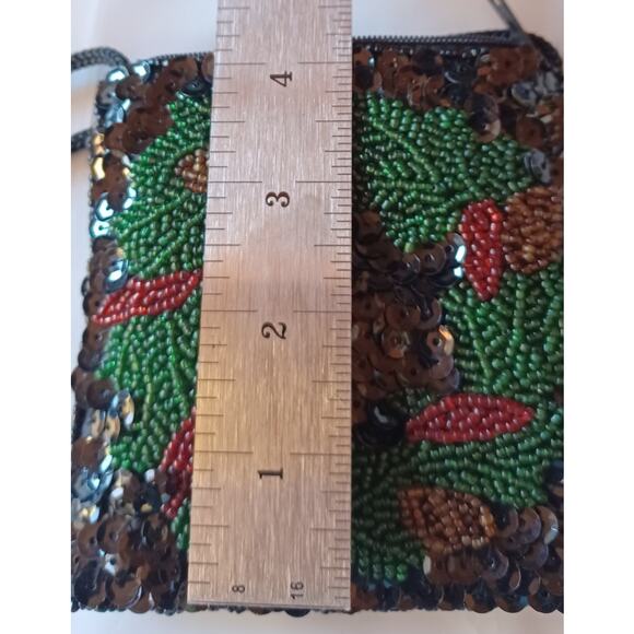 Vintage Beaded Sequin Christmas Wreath Evening Bag Purse Holiday Festive - Picture 6 of 6